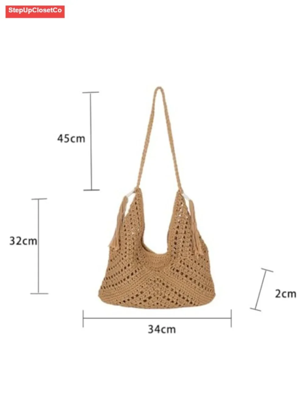 Boho Medium Woven Straw Tote Bag for Women Summer Beach Shoulder Purse Handbag